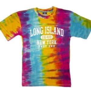 Tie-dyed shirt with Long Island text
