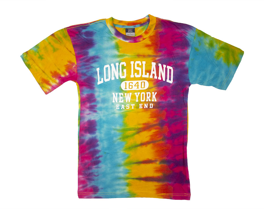 Tie-dyed shirt with Long Island text
