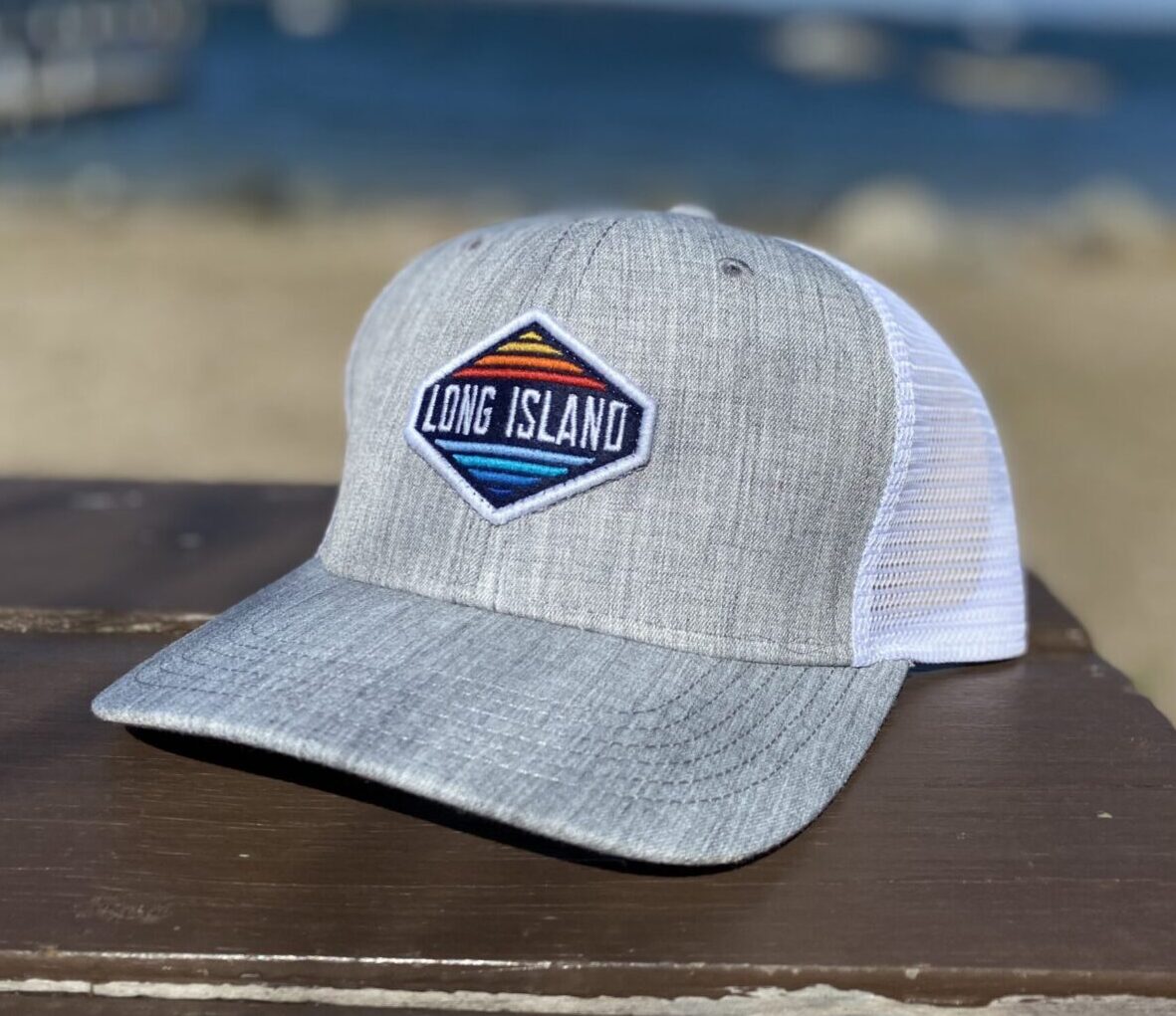 Long Island Striped Diamond Snapback Trucker Hat Grey