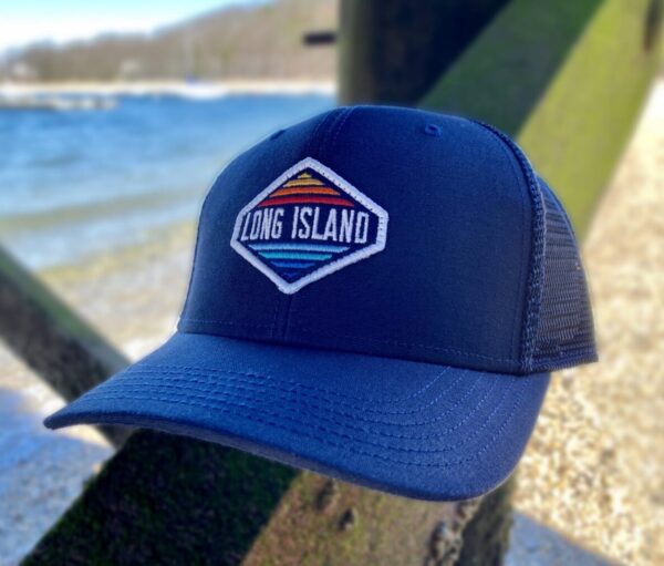 Long Island Striped Diamond Snapback Trucker Hat Navy