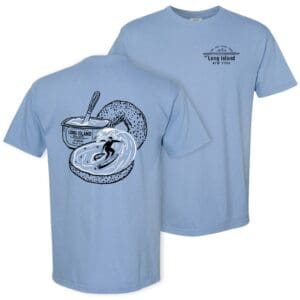 Light blue t-shirt with bagel surfer graphic