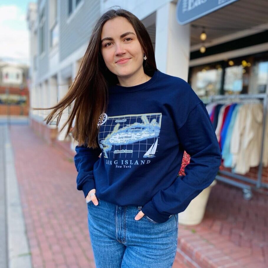 A Young Woman Posing in Long Island Tee Image